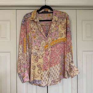 ZARA Women’s Floral Paisley Patchwork Print Boho Normcore Button Blouse Size M